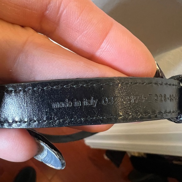 Yves Saint Laurent Black Textured Slim Leather Belt with Silver Buckle main image 11